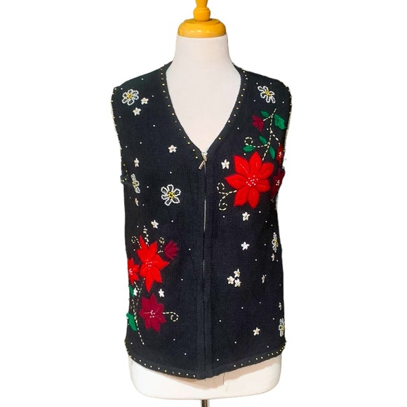 Erika Sweaters - Vintage holiday themed zip up sweater vest